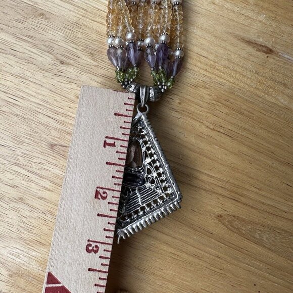 Statement Pendant Necklace 16" Amethyst Peridot Citrine Gems 925 Sterling 100.4g - Picture 11 of 12